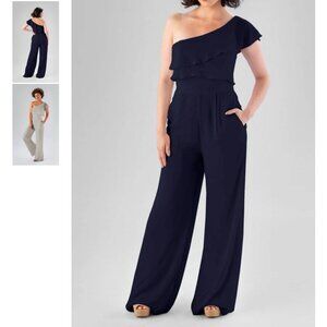 Kennedy Blue "Aurora" One Shoulder Jumpsuit - Navy Chiffon - US Size 6